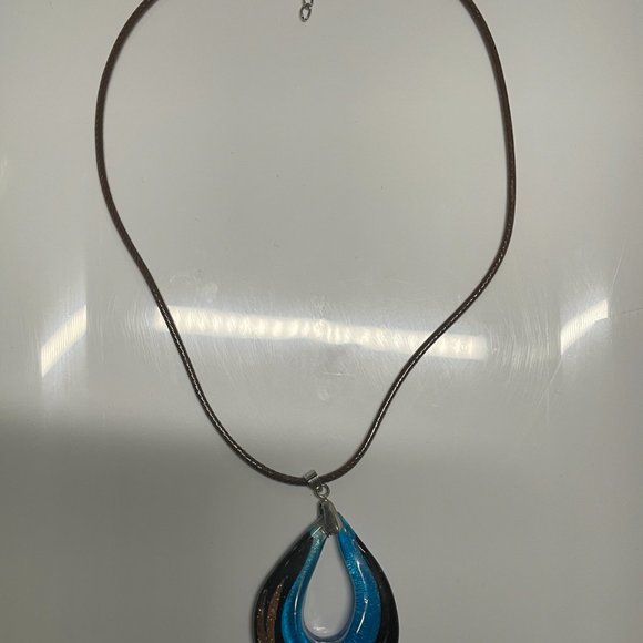 Blue and Bronze Glass Pendant Necklace - Picture 3 of 5